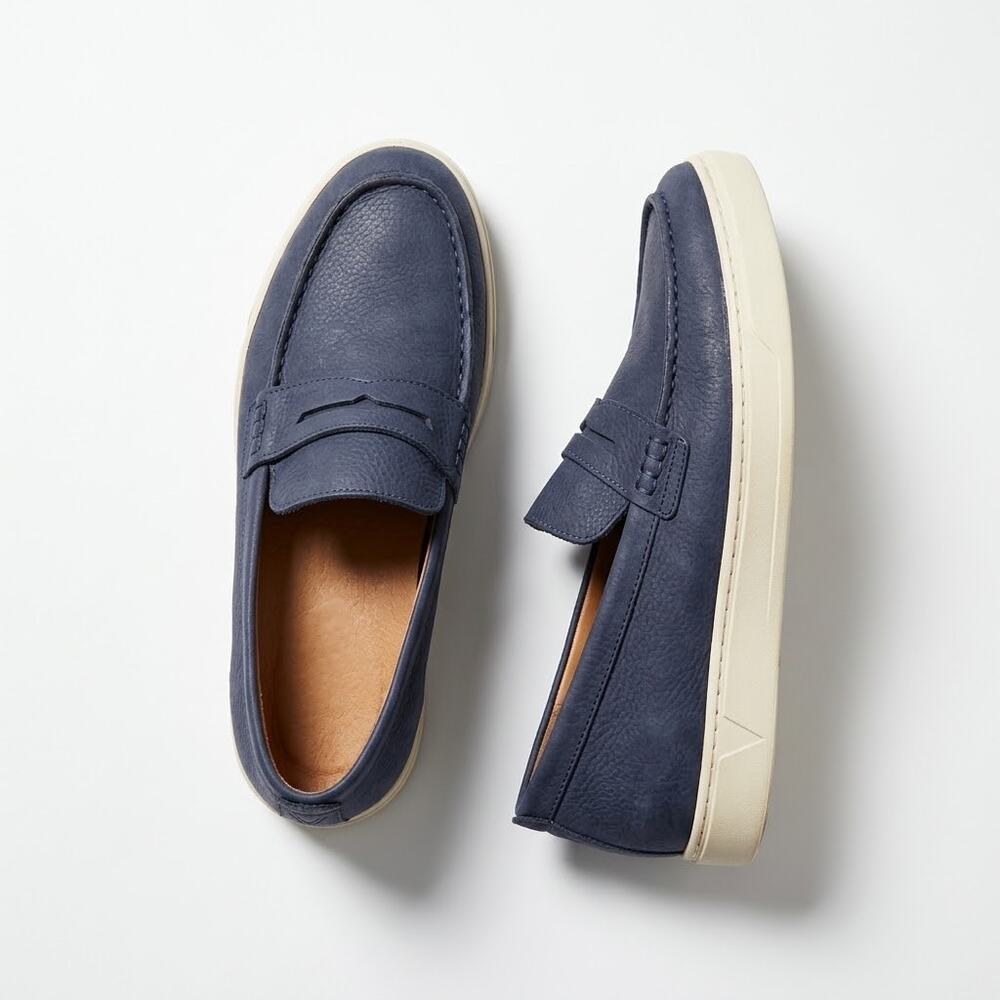 Vionic Navy Suede Leather Thompson Penny Loafers Navy Casual Slip On Mens 9 Wide
